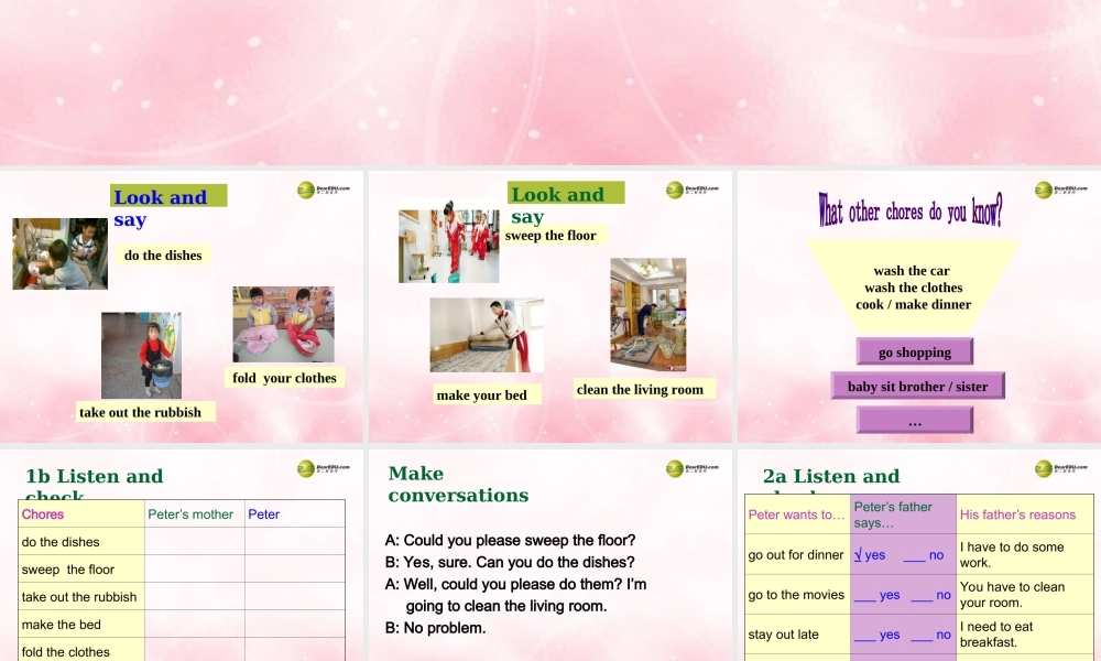 八年级英语下册《Unit 3 Could you please clean your room？》Section A 1a-2d课件 .ppt