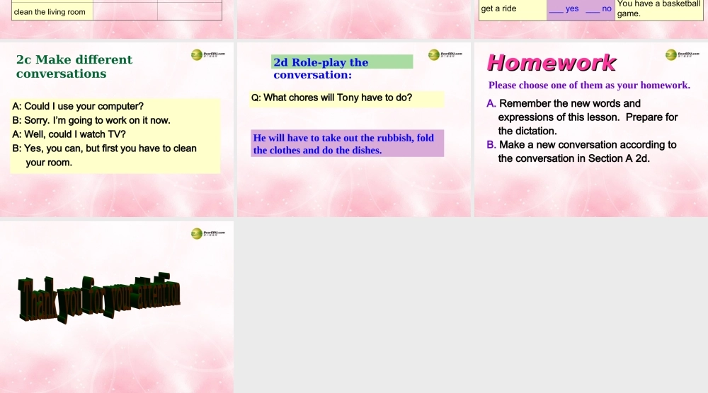 八年级英语下册《Unit 3 Could you please clean your room？》Section A 1a-2d课件 .ppt