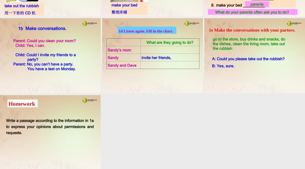 八年级英语下册《Unit 3 Could you please clean your room？》Section B 1a-1e课件 .ppt