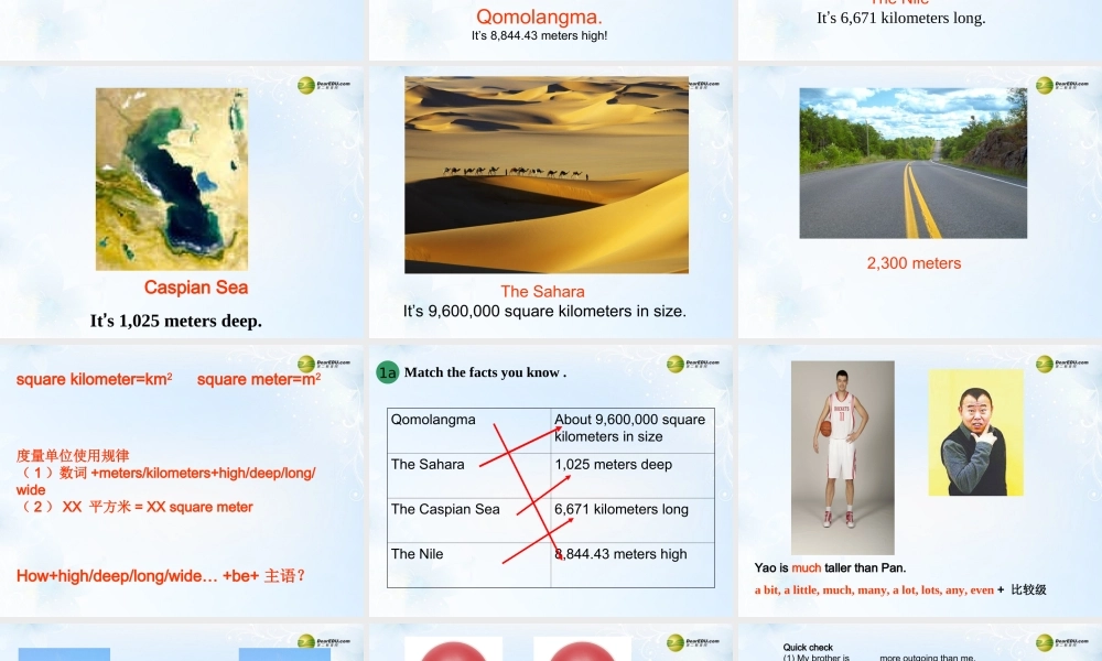 八年级英语下册《Unit 7 What’s the highest mountain in the world？》Section A 1a-2d课件 .ppt