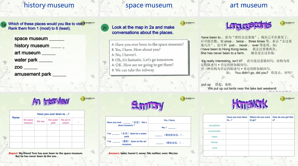 八年级英语下册《Unit 9 Have you ever been to a museum？》Section A 1a-2d课件 .ppt