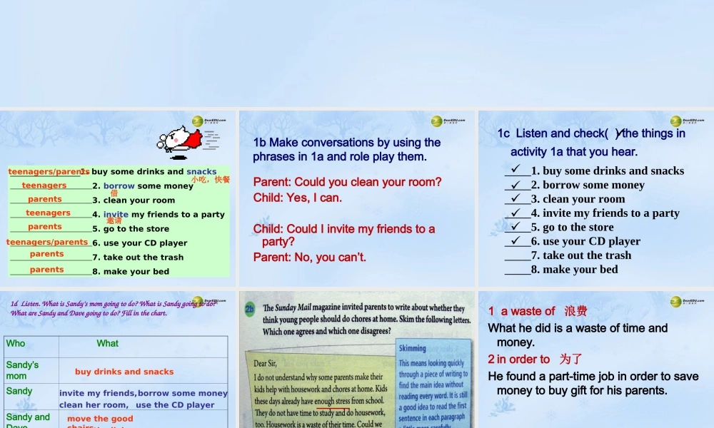 八年级英语下册《Unit3 Could you please clean your room SectionB》课件 .ppt