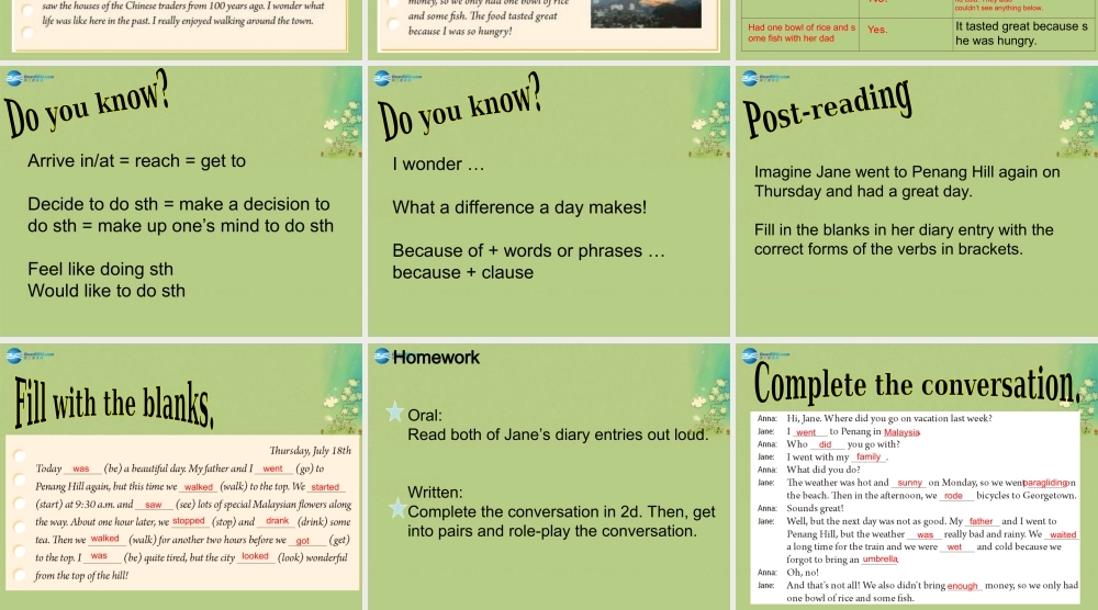 宁夏海原县李俊中学八年级英语上册 Unit 1 Where did you go on vacation（第4课时）课件.ppt