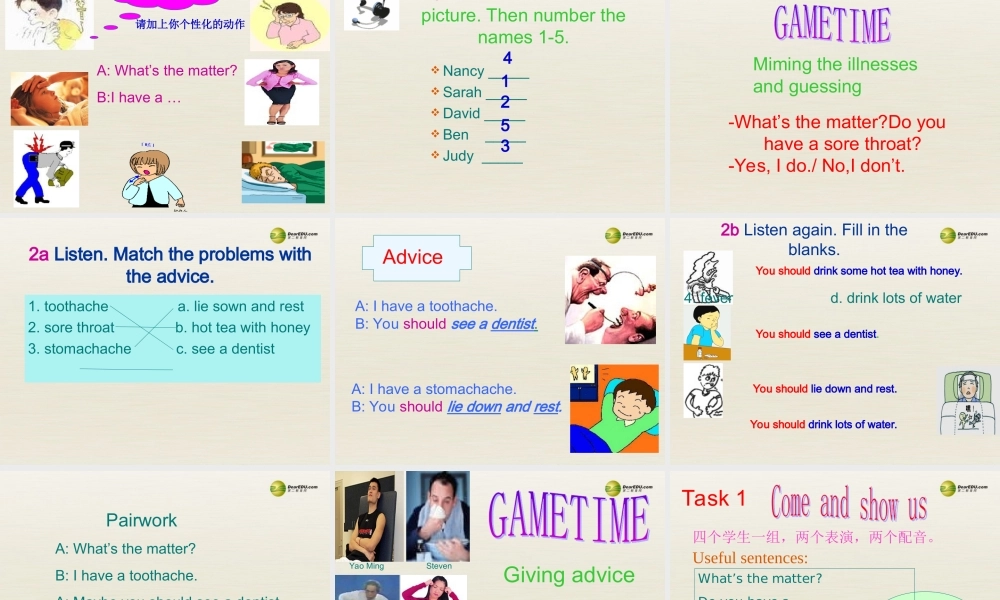 季八年级英语下册 Unit1 What't the matter课件 .ppt