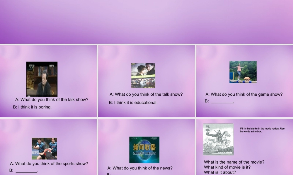 山东省无棣县第一实验学校八年级英语上册 Unit 5 Do you want to watch a game show Section B（2b-selfcheck）课件.ppt