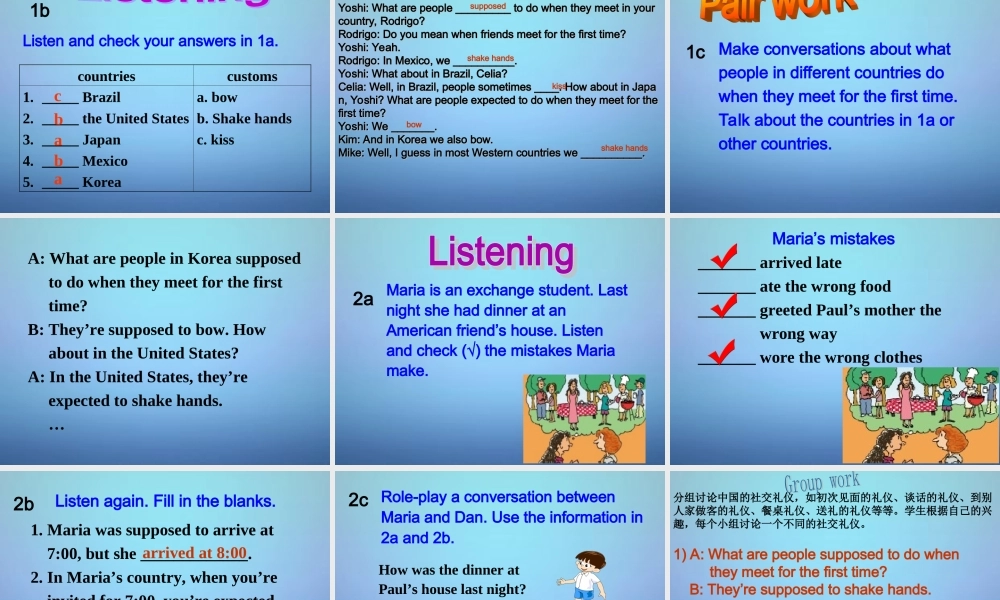 山东省滕州市滕西中学九年级英语全册 Unit 10 You’re supposed to shake hands Section A（1a-2d）课件.ppt