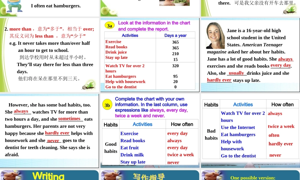 山东省肥城市汶阳镇初级中学八年级英语上册 Unit 2 How often do you exercise？课件.ppt