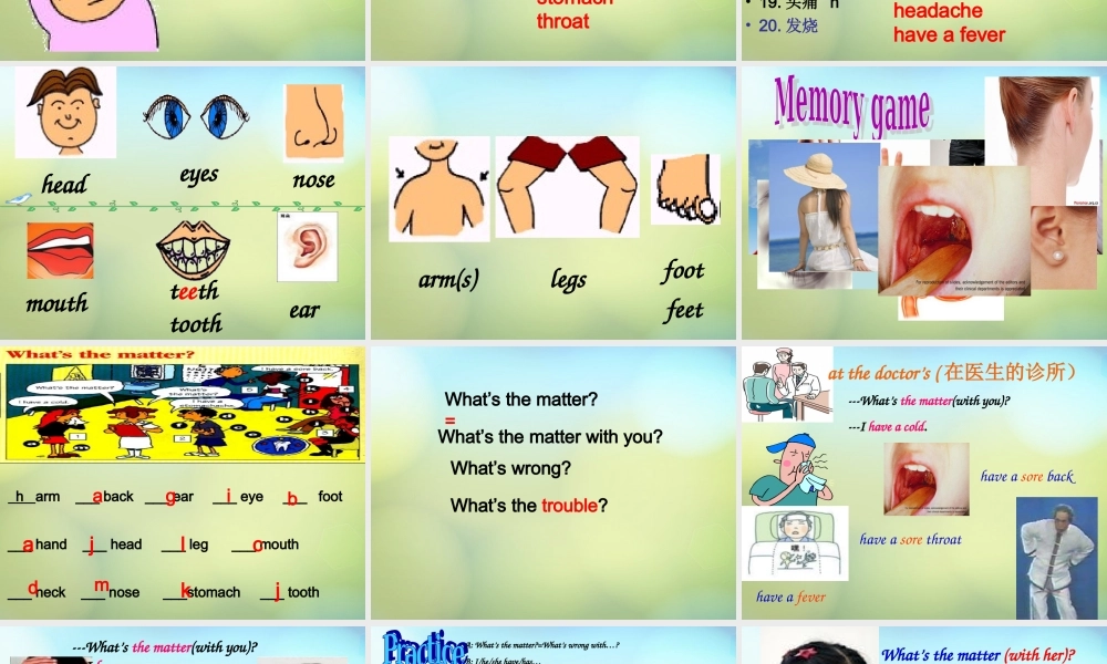 山东省肥城市汶阳镇初级中学八年级英语下册《Unit 1 What’s the matter（第1课时）》课件 .ppt