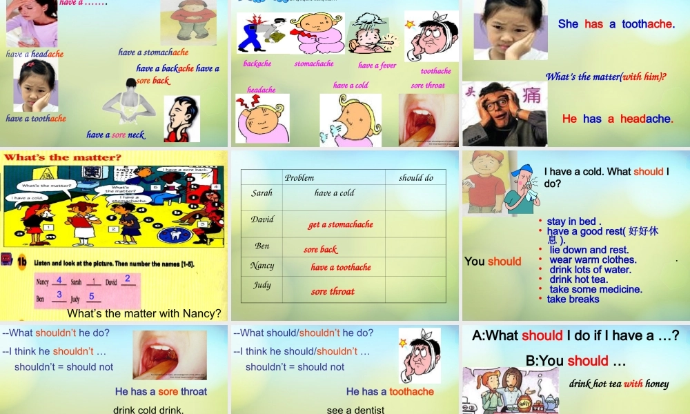 山东省肥城市汶阳镇初级中学八年级英语下册《Unit 1 What’s the matter（第1课时）》课件 .ppt