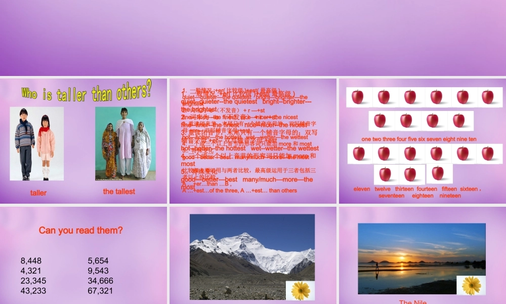 山东省肥城市王庄镇初级中学八年级英语下册 Unit 7 What’s the highest mountain in the world Period 1课件 .ppt