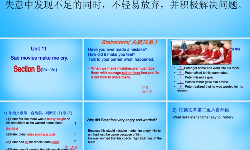 山东省菏泽市单县人民路中学九年级英语全册 Unit 11 Sad movies make me cry Section B（2a-2e）课件.ppt