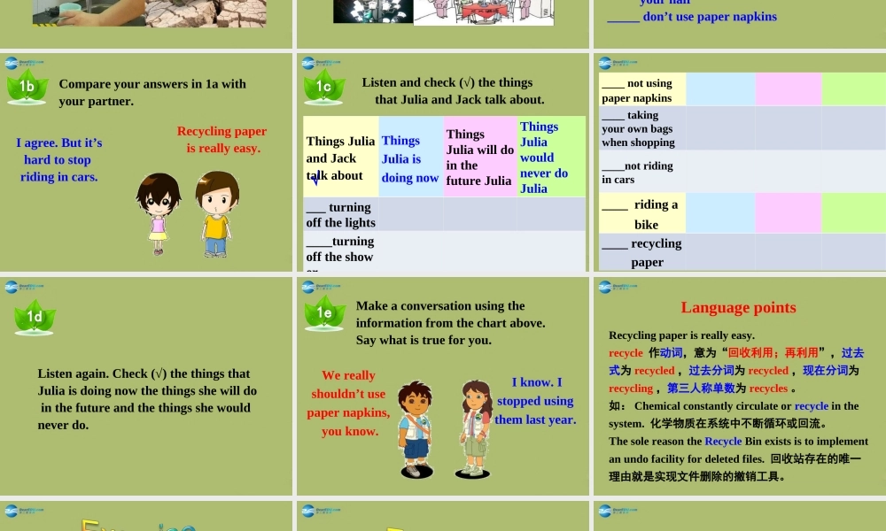 山东省邹平县实验中学九年级英语全册 Unit 13 We’re trying to save the earth（第4课时）课件.ppt