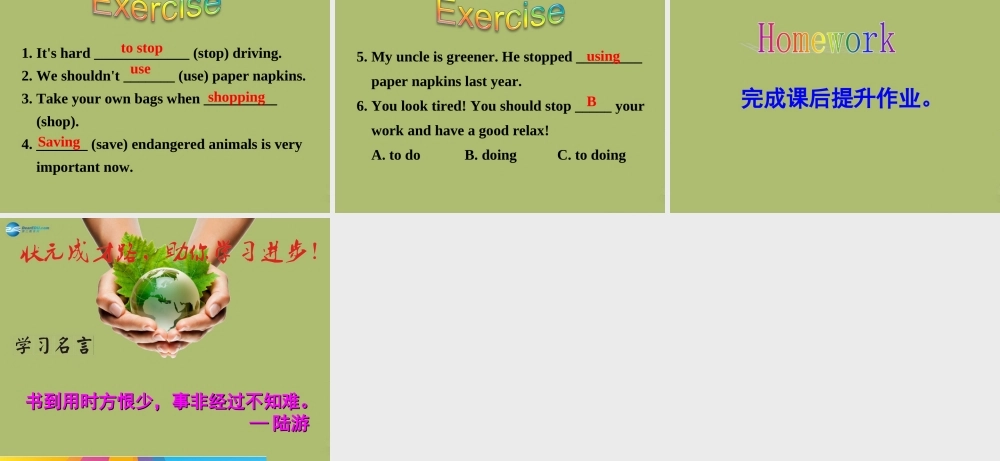 山东省邹平县实验中学九年级英语全册 Unit 13 We’re trying to save the earth（第4课时）课件.ppt