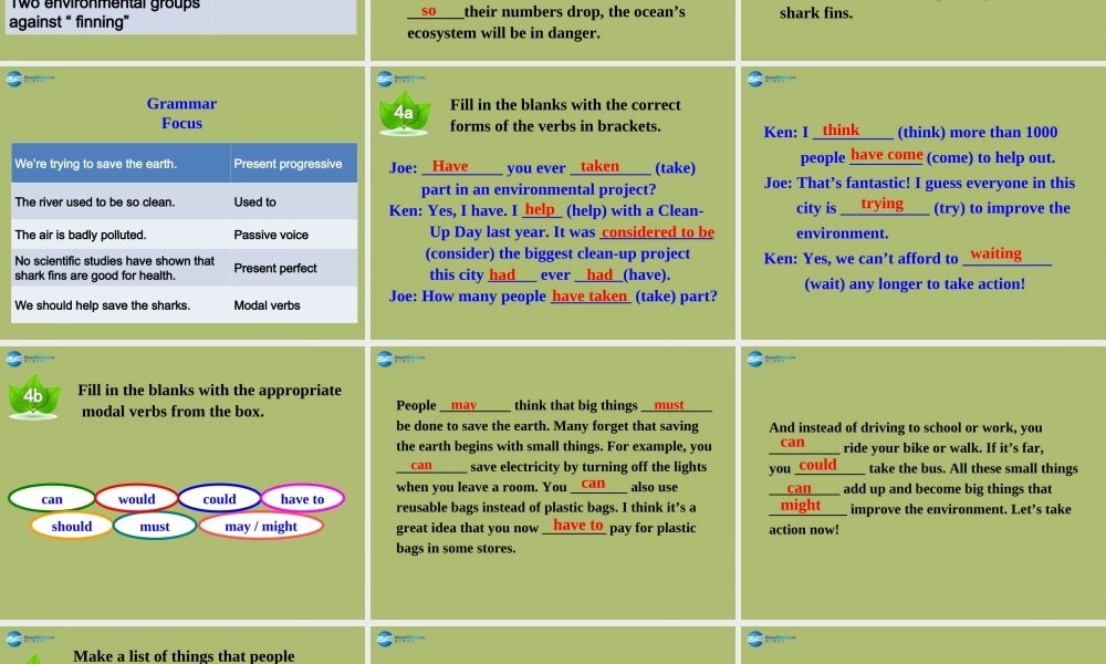 山东省邹平县实验中学九年级英语全册 Unit 13 We’re trying to save the earth（第3课时）课件.ppt