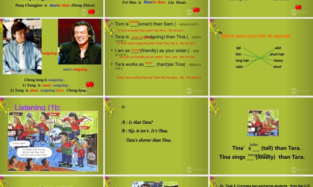 山东省青岛市即墨市长江中学八年级英语上册 Unit 3 I’m more outgoing than my sister sectionA课件 .ppt