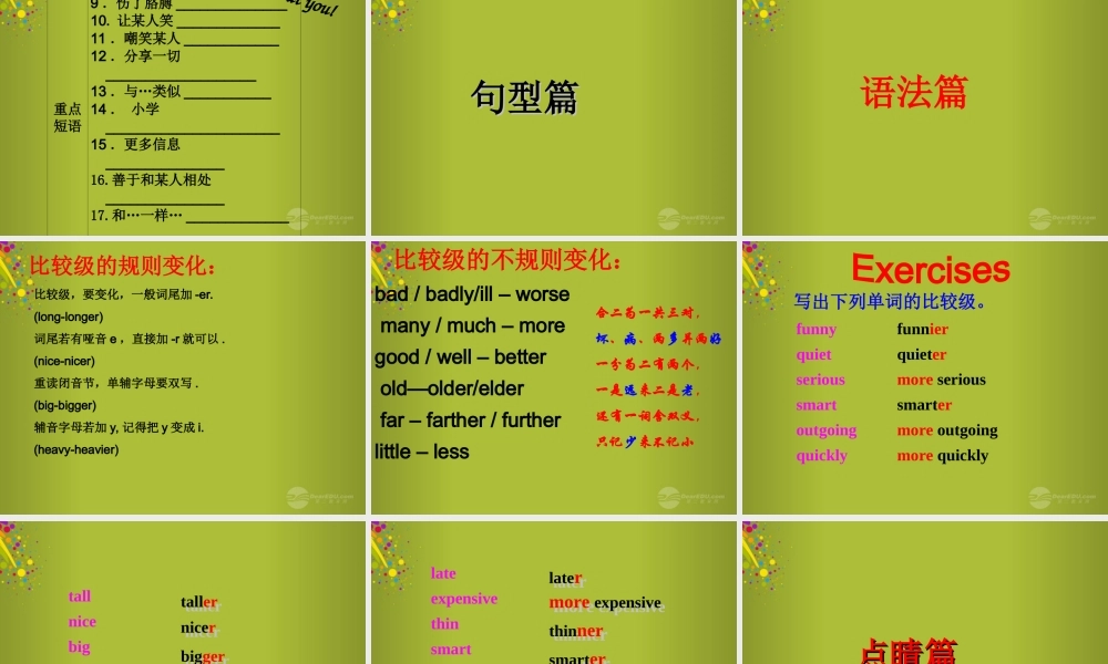 山东省青岛市即墨市长江中学八年级英语上册 Unit 3 I’m more outgoing than my sister复习课件.ppt