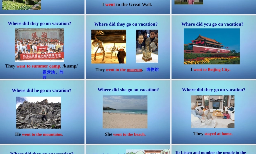 广东省东莞市石碣镇四海之星学校八年级英语上册 Unit 1 Where did you go on vacation Section A（1a-2d）课件.ppt