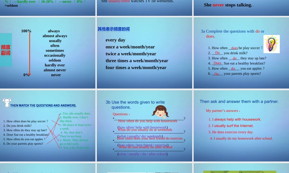 广东省东莞市石碣镇四海之星学校八年级英语上册 Unit 2 How often do you exercise Section A（Grammar Foucs-3c）课件.ppt