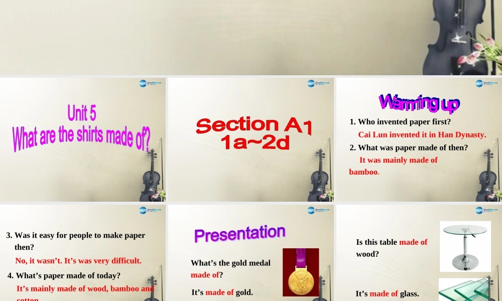 广西贵港市平南县上渡镇大成初级中学九年级英语全册 Unit 5 What are the shirts made of？Section A1课件.ppt