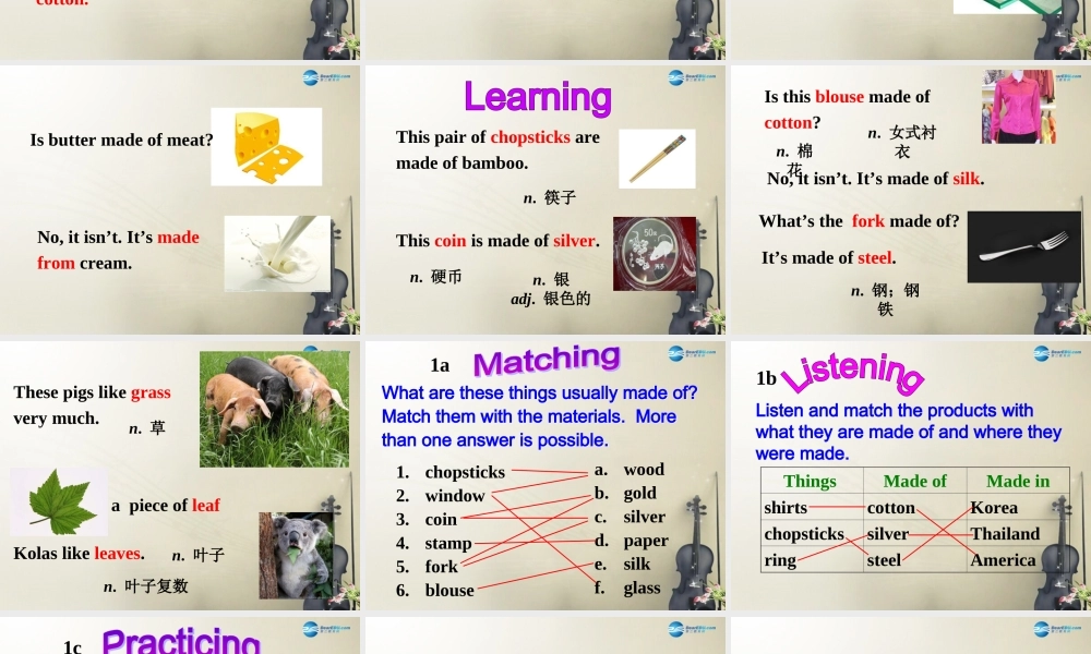 广西贵港市平南县上渡镇大成初级中学九年级英语全册 Unit 5 What are the shirts made of？Section A1课件.ppt