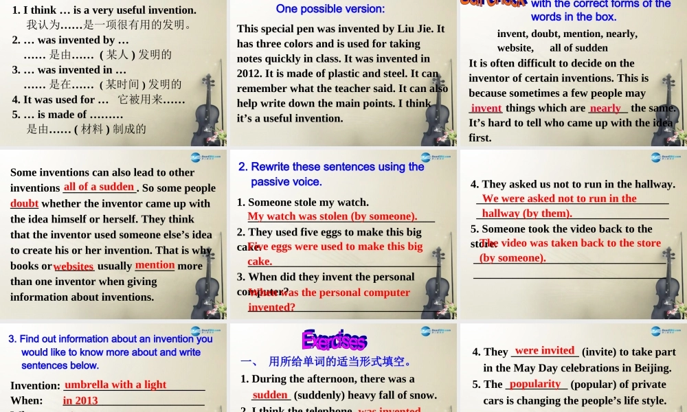 广西贵港市平南县上渡镇大成初级中学九年级英语全册 Unit 6 When was it invented？Section B2课件.ppt