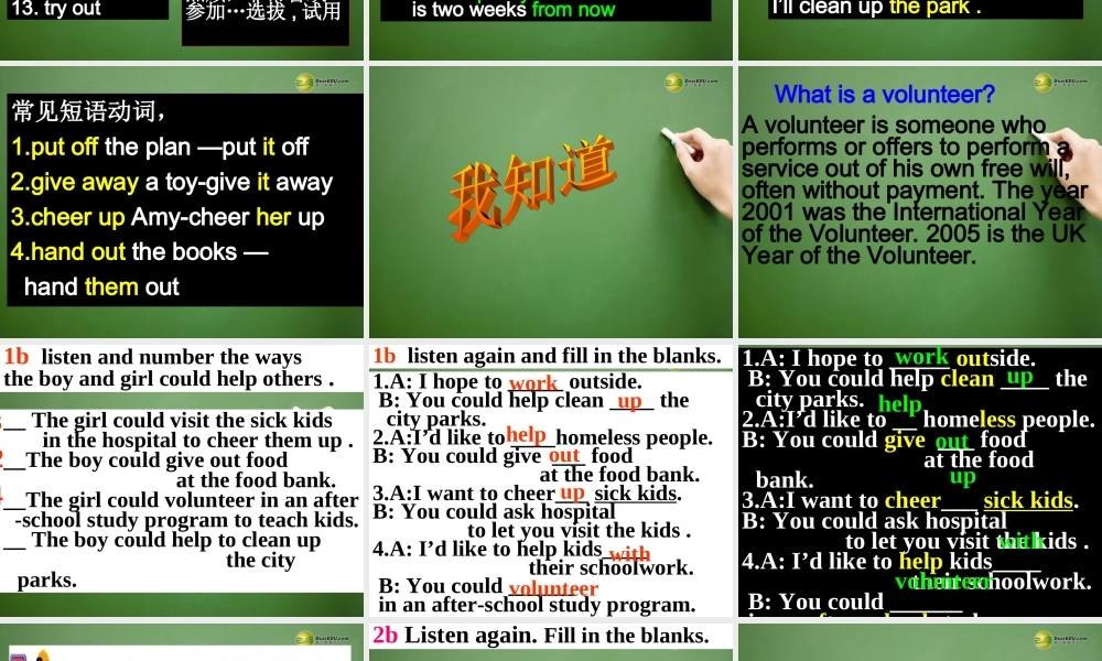 春八年级英语下册 Unit 2 I'll help to clean up the city parks Section A(1a-2c)课件 .ppt