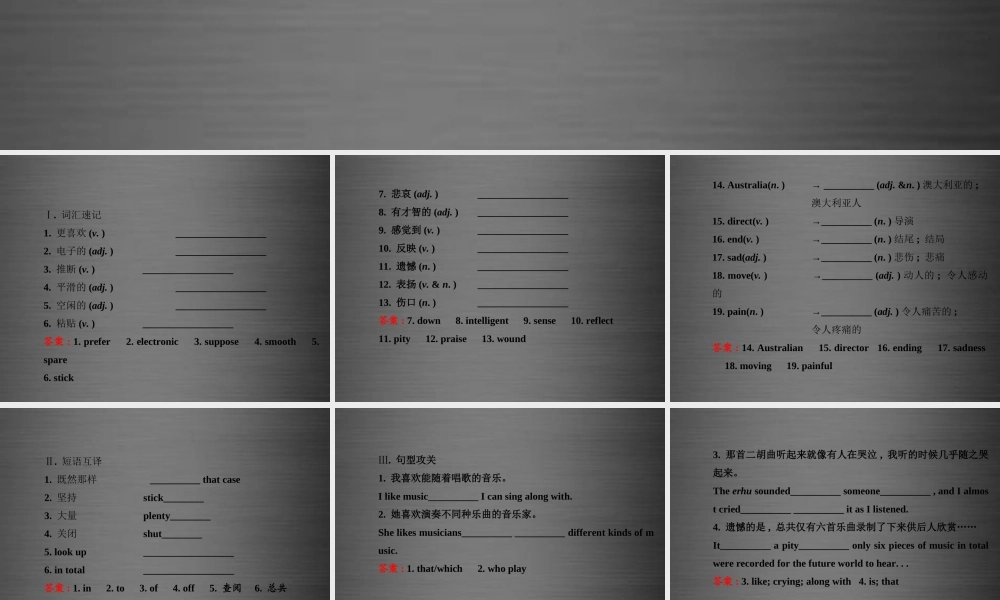 江苏省灌云县四队中学九年级英语全册《Unit 9 I like music that I can dance to》复习课件.ppt