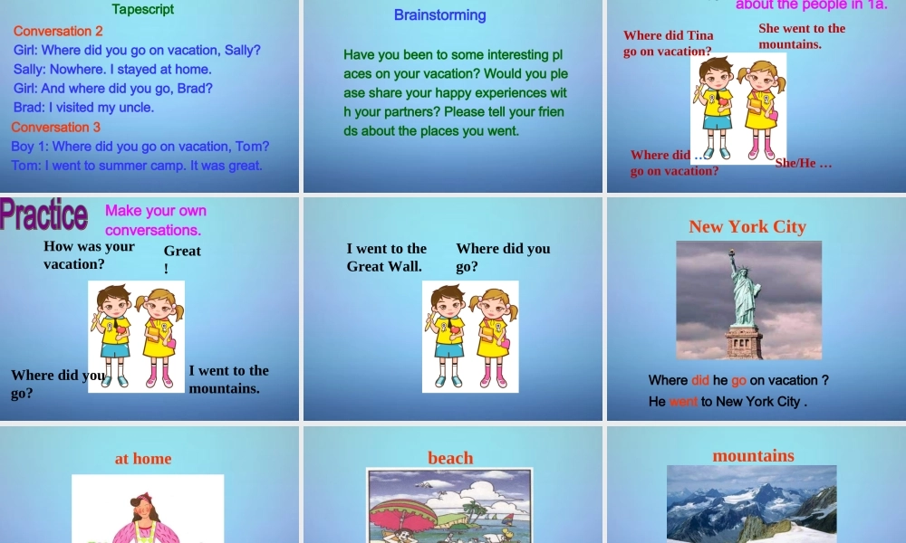 江西省上饶县清水中学八年级英语上册 Unit 1 Where did you go on vacation Section A（1a-1c）课件.ppt