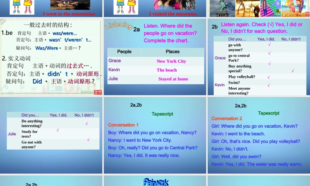 江西省上饶县清水中学八年级英语上册 Unit 1 Where did you go on vacation Section A（2a-2c）课件.ppt