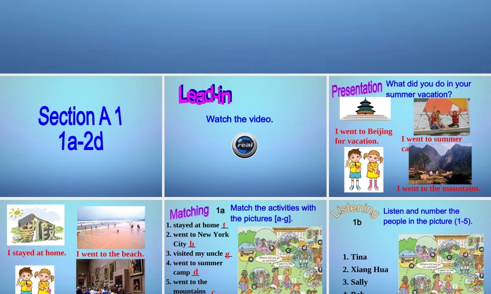 江西省上饶县清水中学八年级英语上册 Unit 1 Where did you go on vacation Section A（1a-2d）课件.ppt