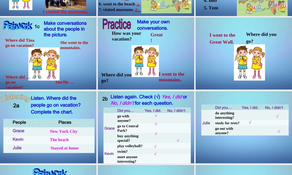 江西省上饶县清水中学八年级英语上册 Unit 1 Where did you go on vacation Section A（1a-2d）课件.ppt