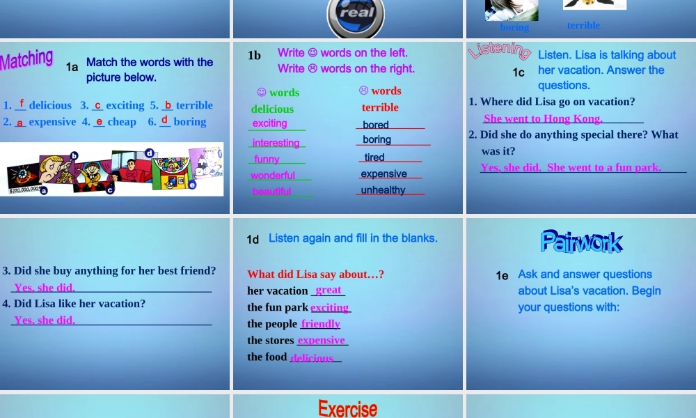 江西省上饶县清水中学八年级英语上册 Unit 1 Where did you go on vacation Section B（1a-1e）课件.ppt