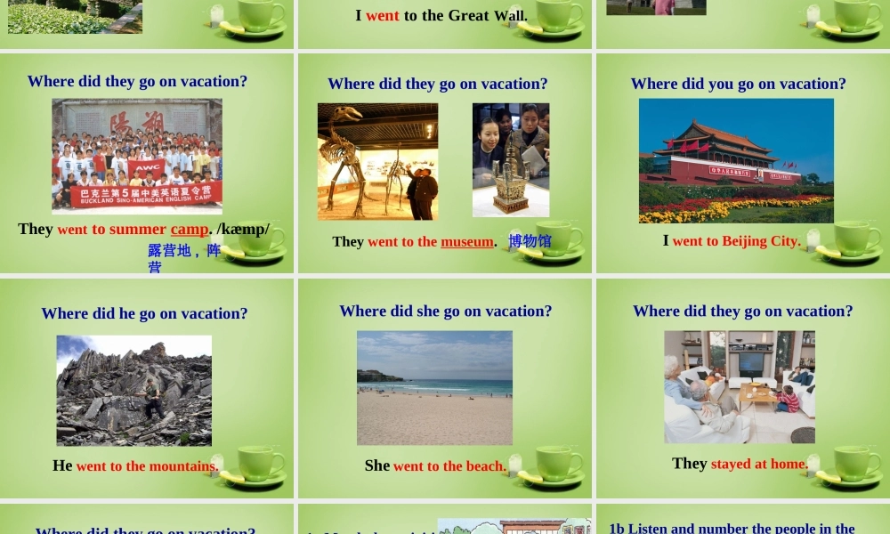 江西省上饶市铅山县私立瓢泉学校八年级英语上册 Unit 1 Where did you go on vacation Section A（1a-2d）课件.ppt