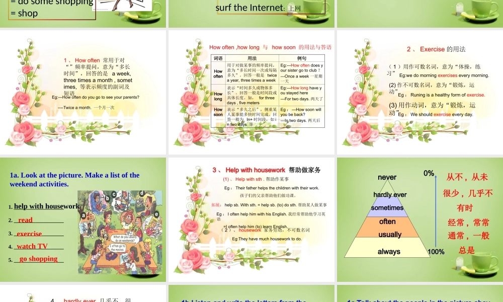 江西省上饶市铅山县私立瓢泉学校八年级英语上册 Unit 2 How often do you exercise课件.ppt