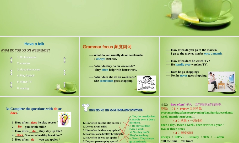 江西省上饶市铅山县私立瓢泉学校八年级英语上册 Unit 2 How often do you exercise Section A（Grammer Focus）课件.ppt