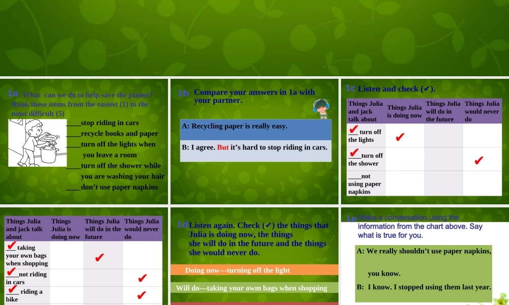 河北省东光县第二中学九年级英语全册 Unit 13 We’re trying to save the earth Section B（1a-3b）课件.ppt