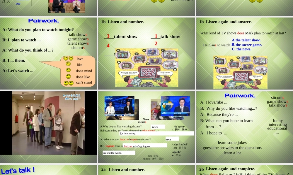 河北省东光县第二中学八年级英语上册 Unit 5 Do you want to watch a game show Section A（1a-2c）课件.ppt