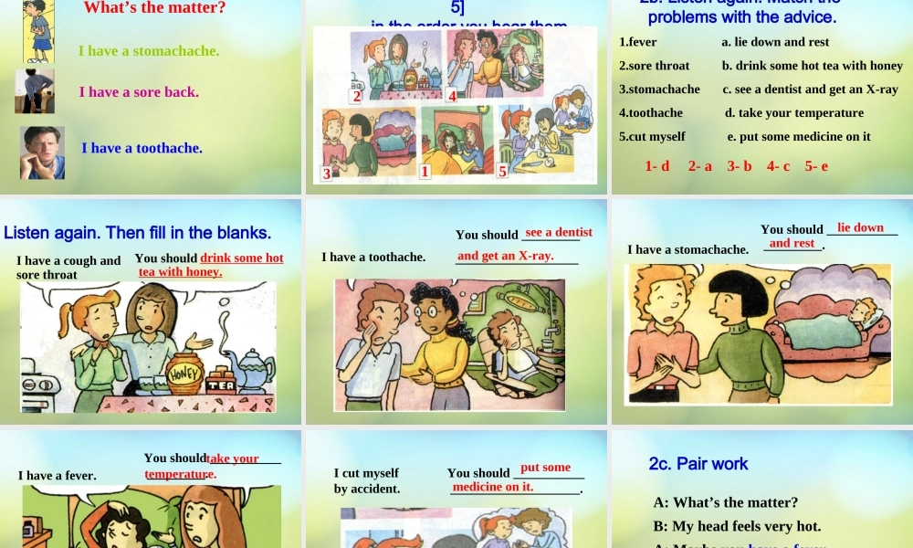 河北省唐山市曹妃甸区第二中学八年级英语下册 Unit 1 what’s the matter课件 .ppt