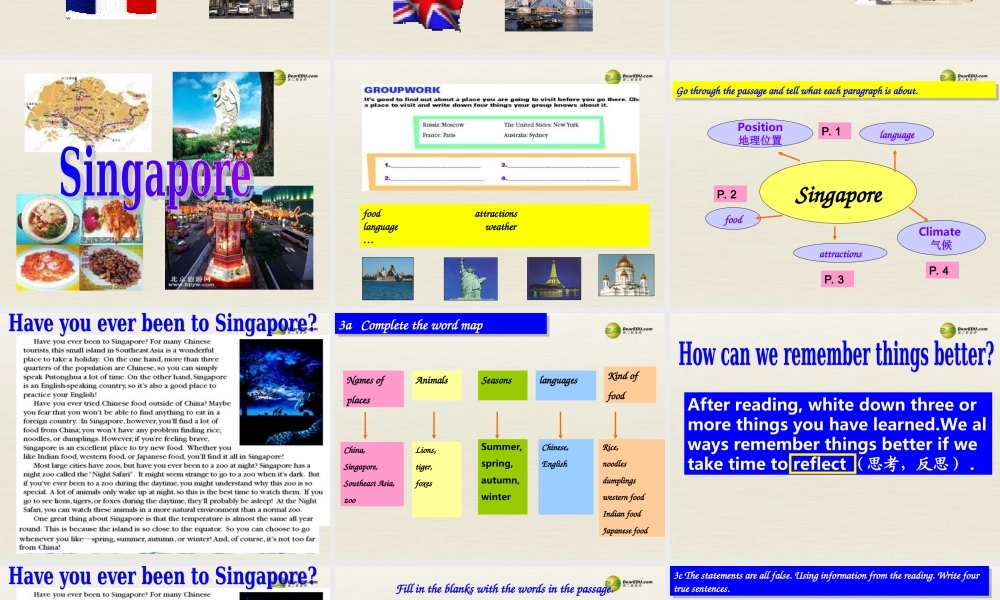 浙江省温州市第二十中学八年级英语下册 Unit 9 Have you ever been to Singapore课件 .ppt