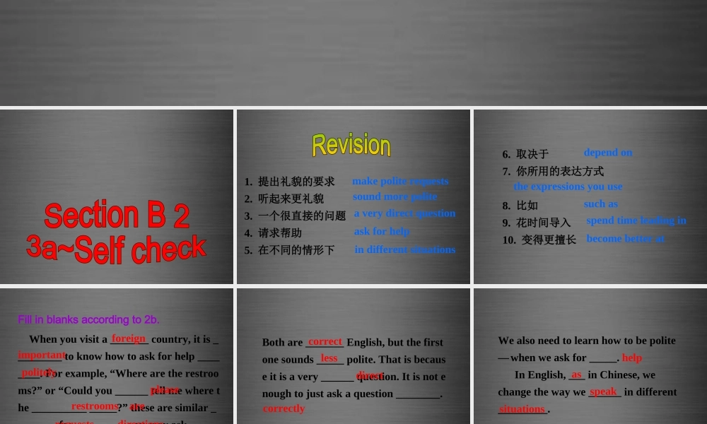 浙江省绍兴县杨汛桥镇中学九年级英语全册 Unit 3 Could you please tell me where the restrooms are Section B 2课件 （新版）人教新目标版.ppt