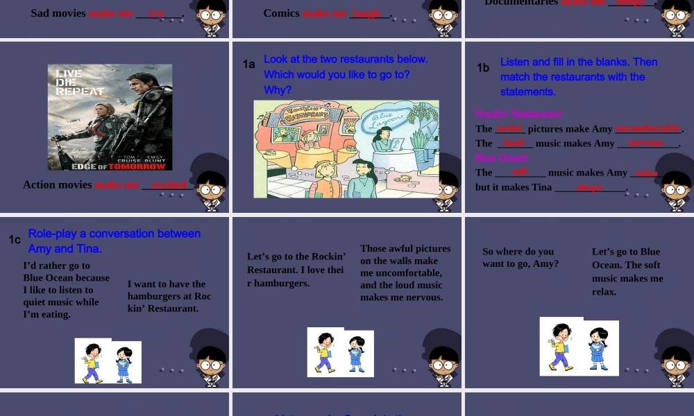 浙江省绍兴县杨汛桥镇中学九年级英语全册《Unit 11 Sad movies make me cry》（Section A 5）课件.ppt