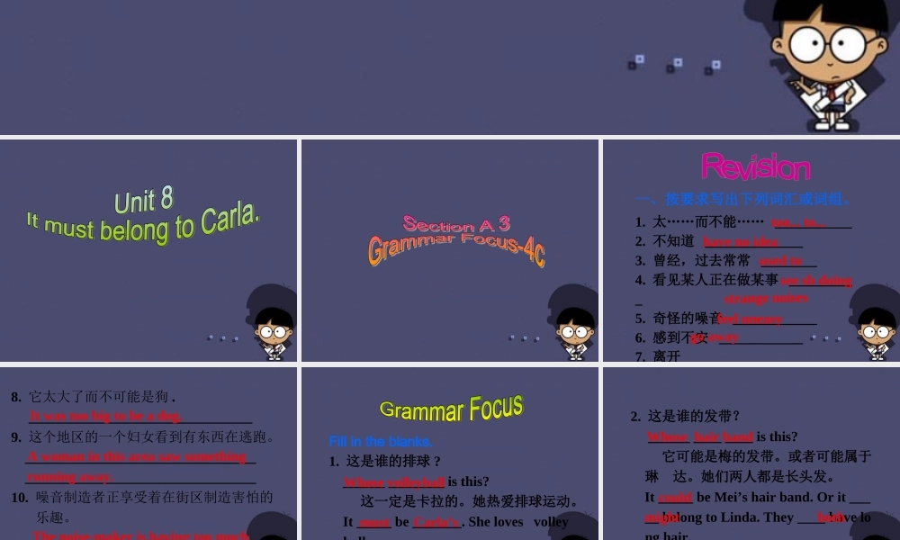 浙江省绍兴县杨汛桥镇中学九年级英语全册《Unit 8 It must belong to Carla》（Section A 3）课件.ppt