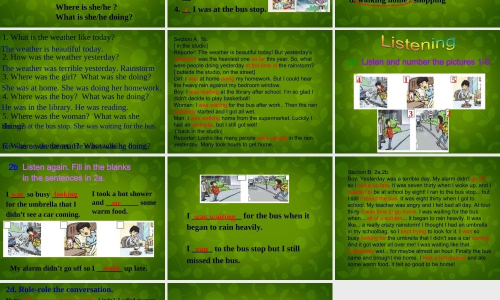 湖北省北大附中武汉为明实验学校八年级英语下册 Unit 5 What were you doing when the rainstorm came（第1课时）课件 .ppt