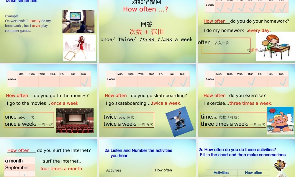 湖北省松滋市实验初级中学八年级英语上册《Unit 2 How often do you exercise Section A（1a-2b）》课件.ppt