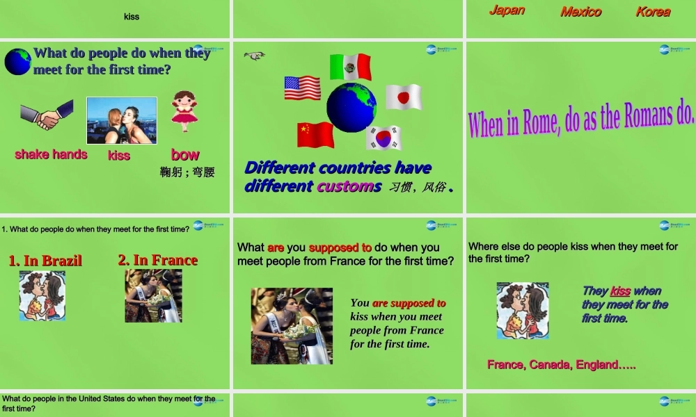 湖北省松滋市涴市镇初级中学九年级英语全册 Unit 10 You’re supposed to shake hands Period1课件.ppt