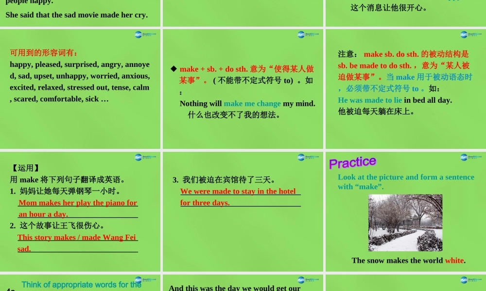 湖北省松滋市涴市镇初级中学九年级英语全册 Unit 11 Sad movies make me cry Period6课件.ppt