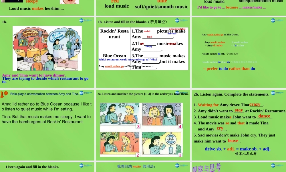 湖北省松滋市涴市镇初级中学九年级英语全册 Unit 11 Sad movies make me cry Period1课件.ppt