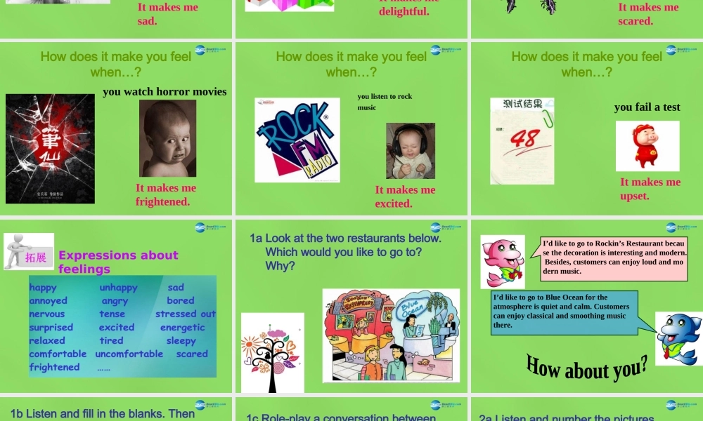 湖北省松滋市涴市镇初级中学九年级英语全册 Unit 11 Sad movies make me cry Section A1a-3c课件.ppt