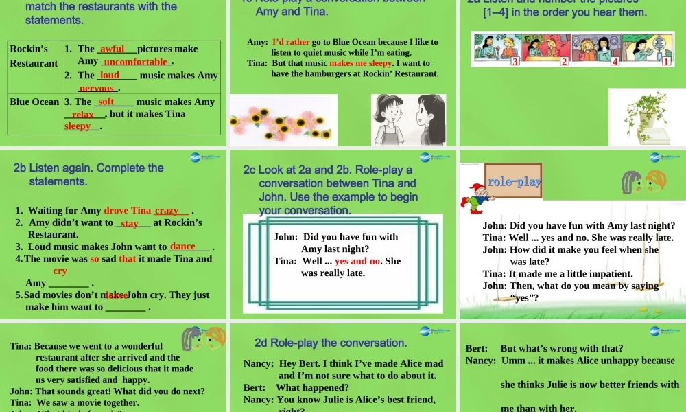 湖北省松滋市涴市镇初级中学九年级英语全册 Unit 11 Sad movies make me cry Section A1a-3c课件.ppt