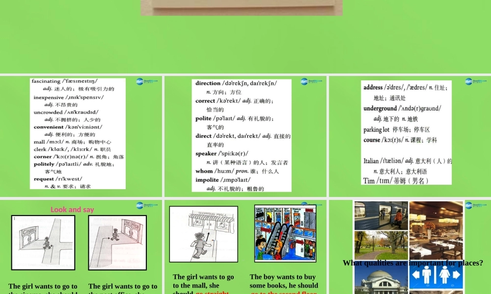 湖北省松滋市涴市镇初级中学九年级英语全册 Unit 3 Could you please tell me where the restrooms are？Section B1课件 （新版）人教新目标版.ppt